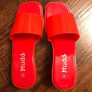 New- Red slip on chunk heels